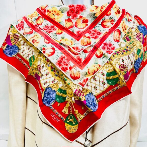 Set of 2 Unused  Cotton Mini Scarf 18" Oscar Dela Renta , 22" Celine Parise(29 - Picture 2 of 13